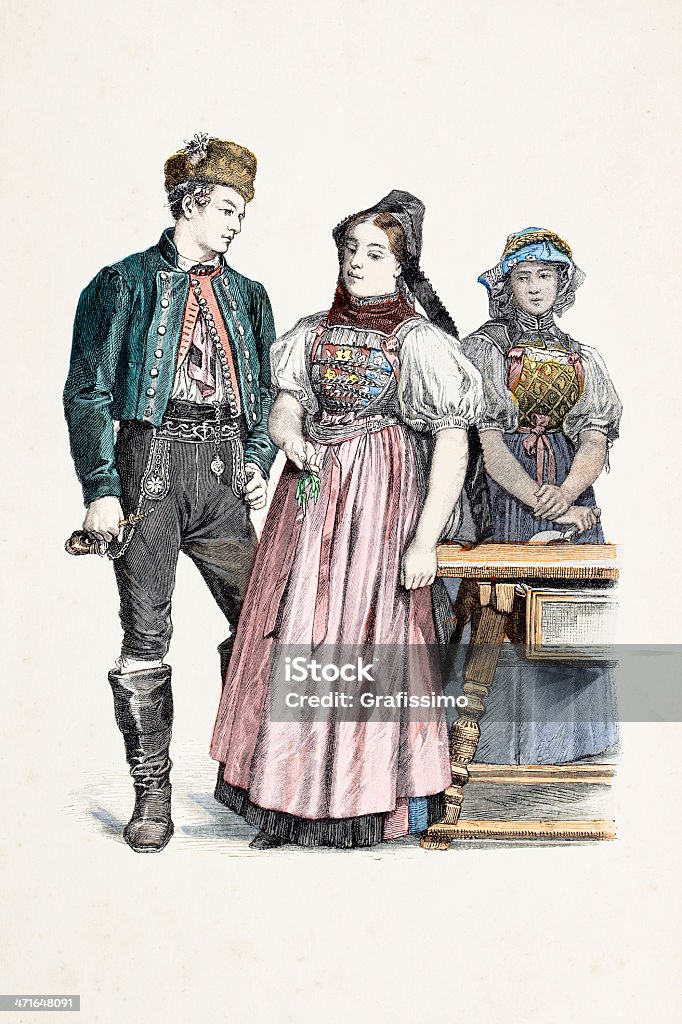 Deutsche Bewohner von Baden aus dem Jahre 1870 - Lizenzfrei Deutsche Kultur Stock-Illustration