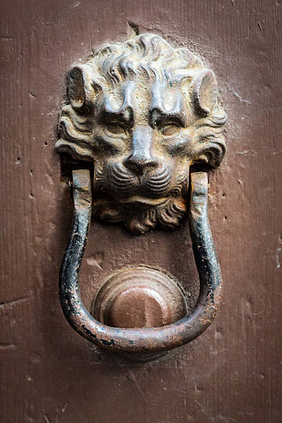 istock Old elegant lion metal door handle, knocker 471648632