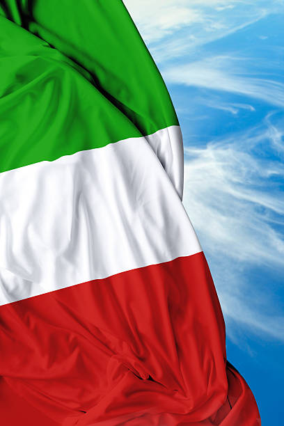 Italian waving flag on beautiful day