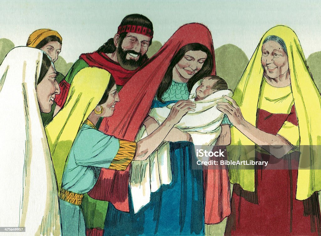 Ruth, Boaz, and Baby Obed An Israelite man named Elimelech and his wife, Naomi, moved to Moab where they raised their two sons. The sons grew up and married two women named Ruth and Orpah. First Elimelech died and then later both sons died. Naomi decided to return to Bethlehem with her two daughters-in-law. She decided it would be better for the two women to return to their families. Orpah left. Ruth refused. She insisted that she wanted to go with Naomi. Ruth and Naomi went to Bethlehem. Ruth began to work in a barley field. One day she met the owner, Boaz. He was a remote relative of Naomi’s. Ruth and Boaz married and had a son named Obed. Barley Stock Photo