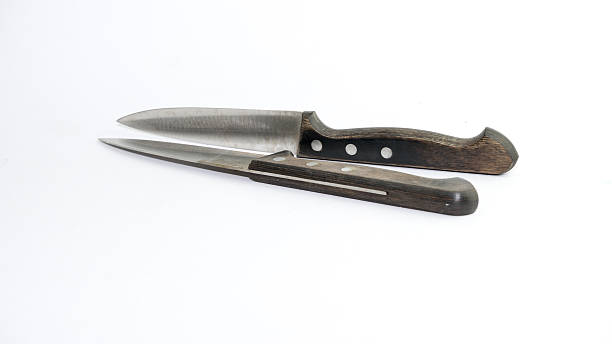 istock Stainless steel chef's kitchen knife with wooden holder 471652338