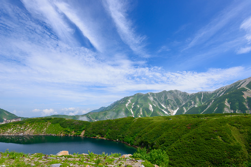 Mikurigaike pond in the Tateyama mountain range in Toyama, Japan