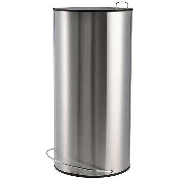 Pedal Trash Bin in Stainless Steel Pedal bin in stainless steel isolated on white pedal bin stock pictures, royalty-free photos & images