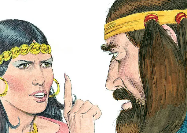 Samson, a Nazirite man, was blessed by God. He found a woman in Timnah that he wanted to marry. The marriage led to betrayal and an extended time of anger and violence in the life of Samson. He became a very strong man. He became the leader of Israel and met a woman named Delilah. The Philistine kings used Delilah to betray Samson again. They wanted her to find out the secret to his strength. She eventually manipulated Samson into telling her that his strength came from his hair. She arranged for it to be cut. God took away his strength as punishment. The Philistines locked him in jail and blinded him. They planned a celebration of their god, Dagon, and planned for blind Samson to entertain them. Samson told the boy leading him in to take him to the columns. He prayed that God would return his strength. God heard his prayer and granted him strength. Samson toppled the columns killing himself and the Philistines who were there.