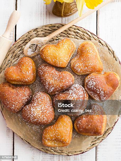 Heart Shaped Donuts Stock Photo - Download Image Now - 2015, Baked Pastry Item, Bakery