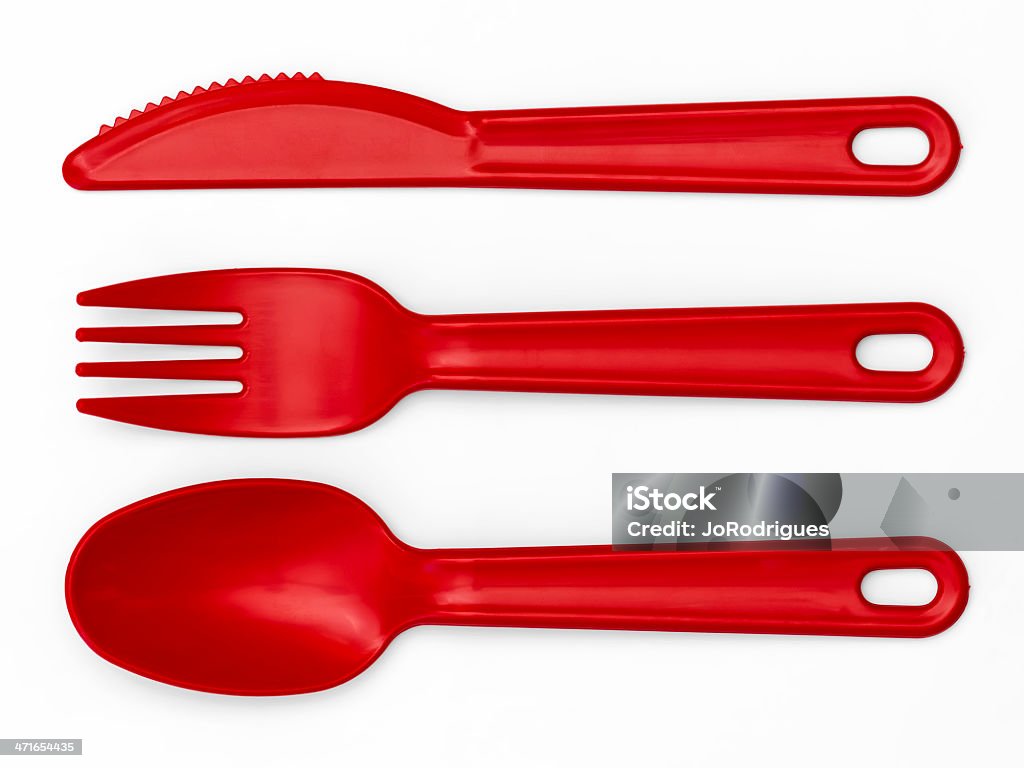 Cutlery- plástico vermelho - Royalty-free Almoço Foto de stock