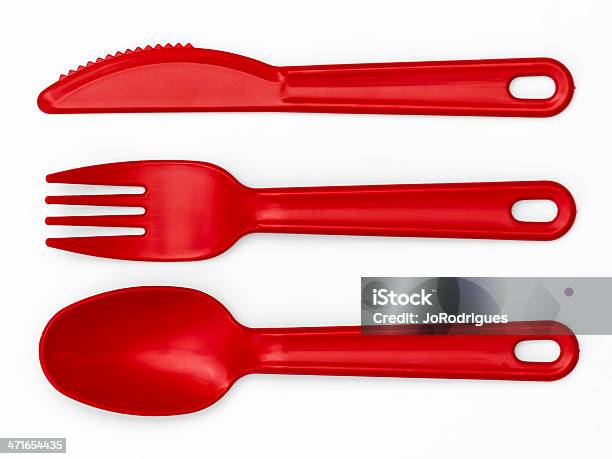 Пластиковые Cutlery Красный — стоковые фотографии и другие картинки Белый - Белый, Вечеринка, Вилка