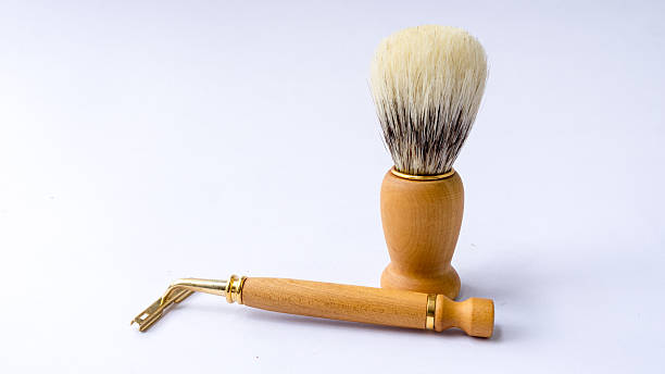 istock Wooden razor holder and shaving brush set. 471656486
