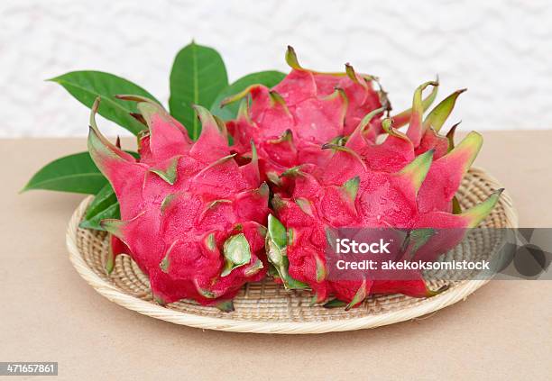 Dragon Frutas En Cesta En Escritorio De Madera Foto de stock y más banco de imágenes de Alimento - Alimento, Asistencia sanitaria y medicina, Blanco - Color