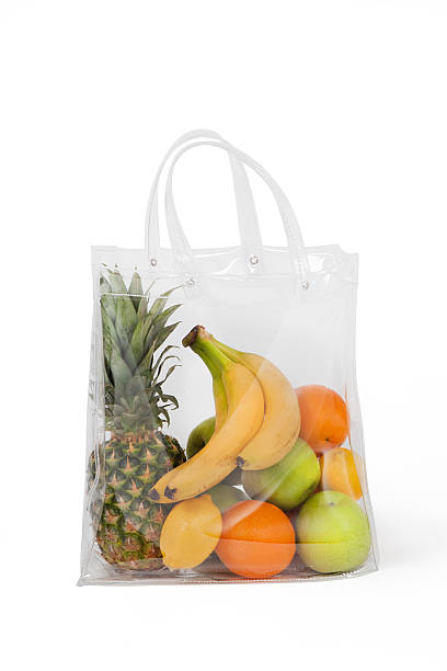 Full Shopping Plastic Bag With Fruits stock photo
