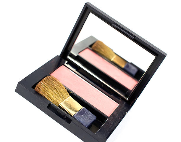 istock Cosmetic rouge make-up with brush on white backgound 471659768