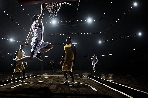 istock Retro basketball game moment 471660886