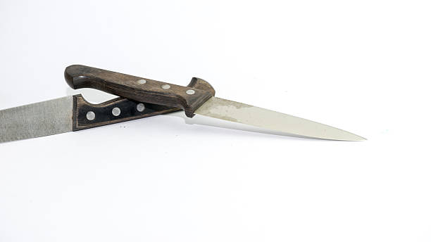 istock Stainless steel chef's kitchen knife with wooden holder 471662754