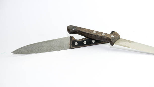 istock Stainless steel chef's kitchen knife with wooden holder 471662762
