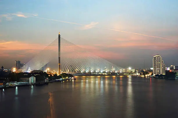 cable-stayed bridge at twilight time