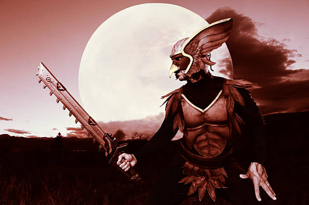istock Hawk Like Super Hero Standing In Front Of New Moon 471664445