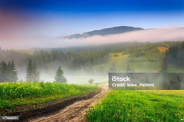 Roads In Fogy Mountain Stock Photo - Download Image Now - Atmospheric Mood, Autumn, Blue