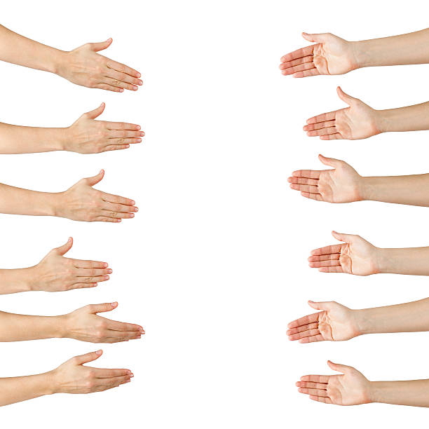 diversas mulheres mãos com aperto de mão isolado no branco backgr - stability agreement handshake human hand - fotografias e filmes do acervo