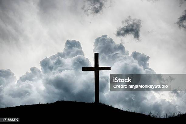 Christian Cross On Hilltop With Dramatic Clouds Stock Photo - Download Image Now - Cross Shape, Religious Cross, Hill