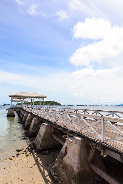 istock White wooden bridge into the sea 471668897