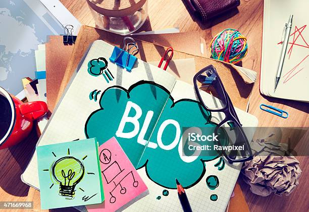 Desk Filled With Graphic Design Instruments For A Blog Stock Photo - Download Image Now