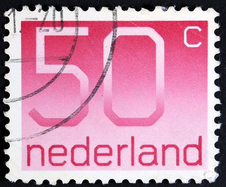 NETHERLANDS - CIRCA 1976: A stamp printed in the Netherlands shows numeral ordinary gum, circa 1976.