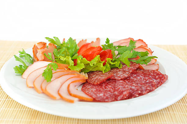 istock Dish with pastrami and salami  decorated . 471671905