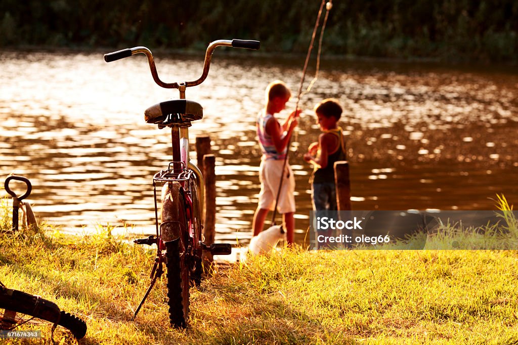 Due ragazzi pescare - Foto stock royalty-free di Lago