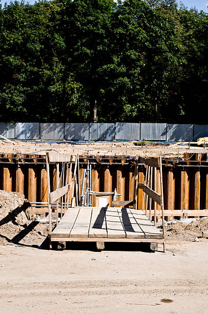 Wooden bridge in construction site stock photo