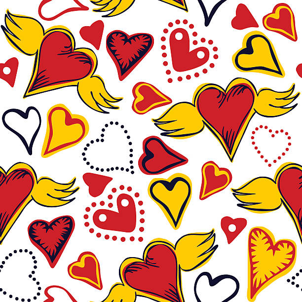 seamless doodle hearts on white background vector art illustration