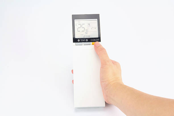 istock Hand is holding a remote control of air conditioner 471674932