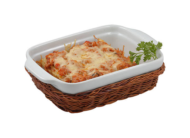 istock Delicious lasagna in wicker basket 471675052