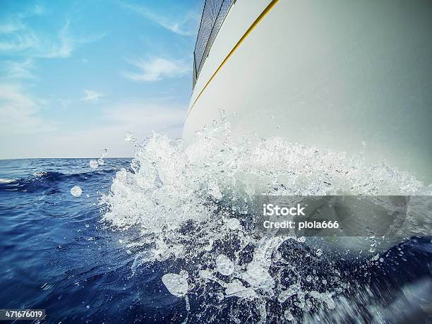 Sailing Boat Bow During Cruise Stock Photo - Download Image Now - Nautical Vessel, Sailboat, Water