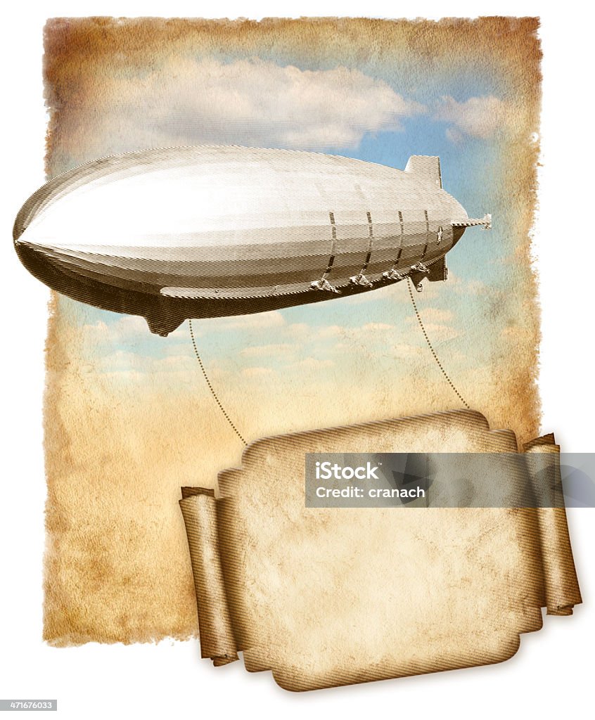 Airship voar banner para texto sobre papel velho, vintage gráfico. - Royalty-free Dirigível Foto de stock
