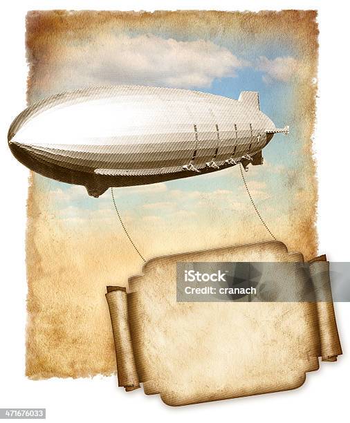Airship Voar Banner Para Texto Sobre Papel Velho Vintage Gráfico - Fotografias de stock e mais imagens de Dirigível