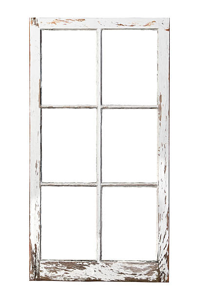 Old 6 pane window Old weathered 6 pane window isolated on white window frame stock pictures, royalty-free photos & images
