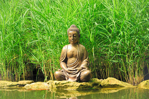 istock Little Buddha near the pond 471676238