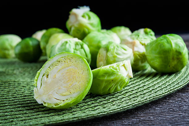 Brussels sprouts on wood table
