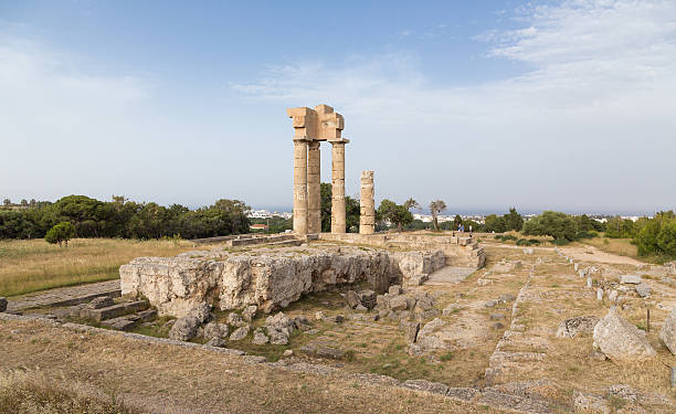 Apollo Temple at the Acropolis of Rhodes at night, Greece