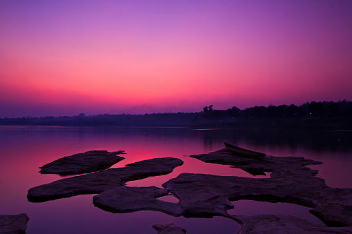 Silhouettes landscape view  in mekong river ubon ratchathani province thailand