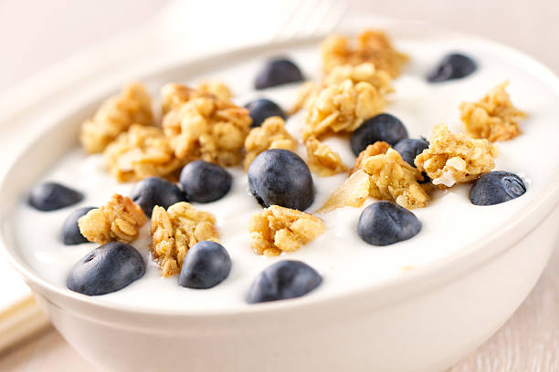 Cereal with Yogurt and Blueberries