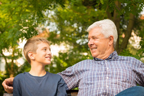 istock Grandfather and grandson in the park 471680945