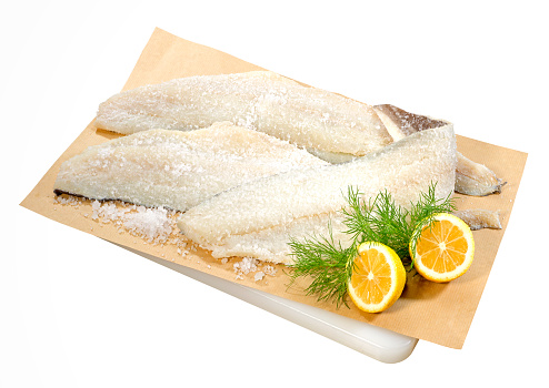 Fillets of dried salted cod,isolated on white with clipping path