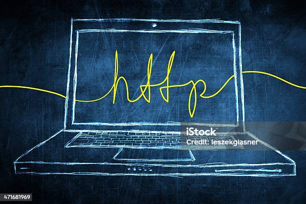 Sketch Netbook Computer Screen Internet Concept With Http Word Stock Photo - Download Image Now