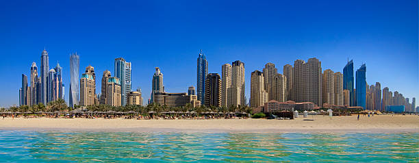 istock Panoramic view of the Dubai skyline on a clear day 471682545