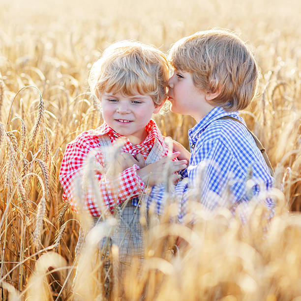 istock Two little sibling boys having fun on wheat field 471682988