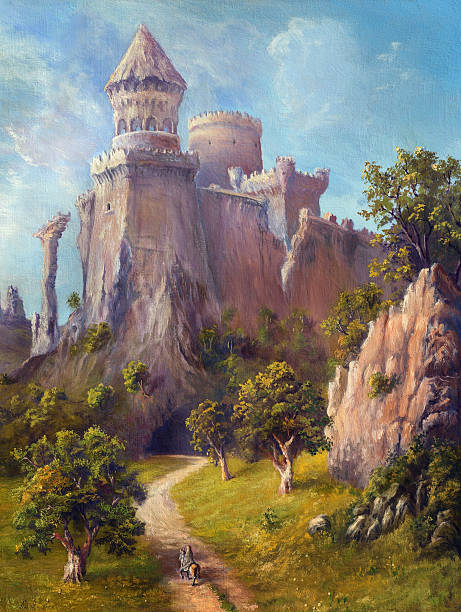 illustrazioni stock, clip art, cartoni animati e icone di tendenza di vecchio castello - castle fairy tale illustration and painting fantasy