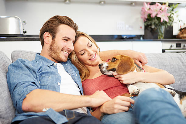 istock Young Couple Playing With Pet Dog At Home 471685528