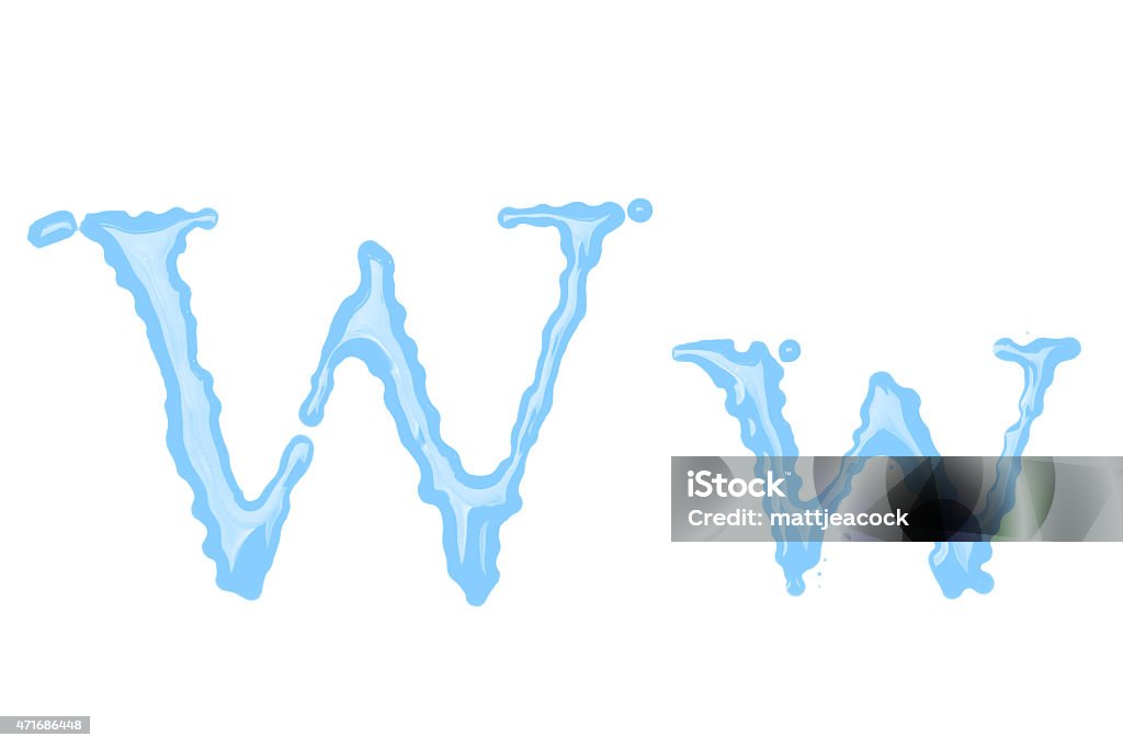 Capital and lowercase letter W made from water Capital and lowercase letter W. The letters look like they are made from blue water. They are isolated on a plain white background. Each letter has a rough splattered edge and are made up from different blobs of blue liquid. 2015 Stock Photo