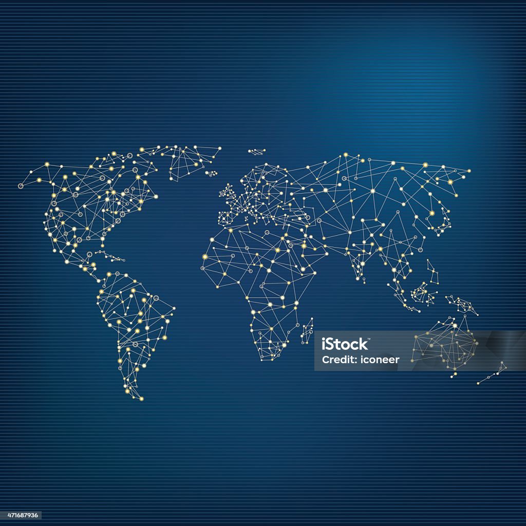 Netzwerk-Welt-Karte auf dunkel blauem Hintergrund - Lizenzfrei 2015 Vektorgrafik